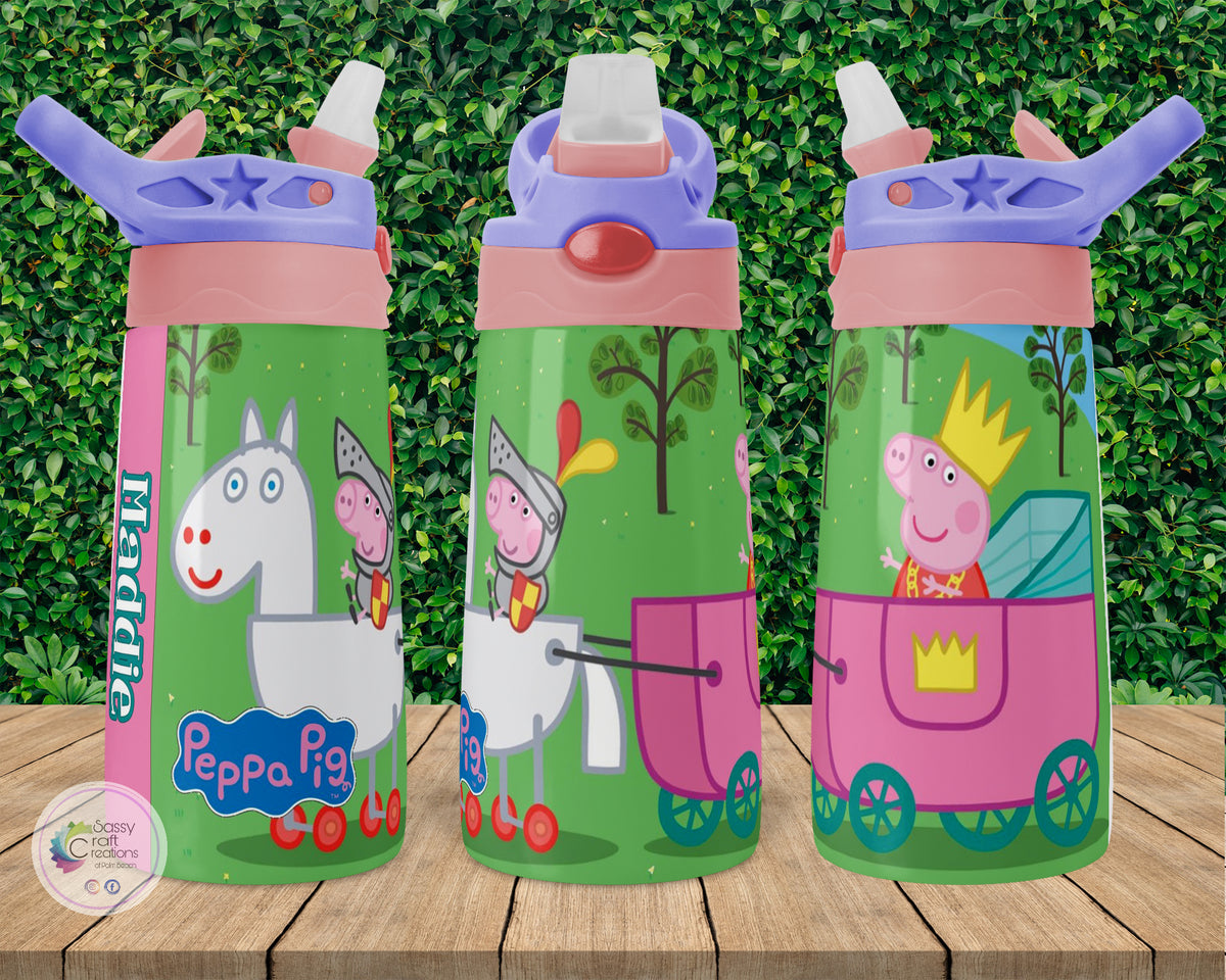 Peppa pig glitter tumbler  12 oz Kids Tumbler with straw! Choose