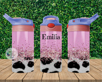 Pink Faux Glitter Cowhide Flip-top Sippy | Personalized!