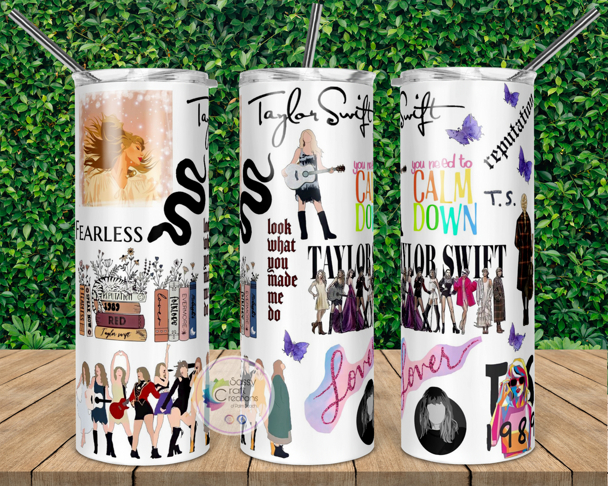 Graphic Skinny Tumbler- Taylor Swift Multi Album Eras- 20oz Cup / Mug With  Straw