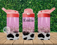 Pink Faux Glitter Cowhide Flip-top Sippy | Personalized!