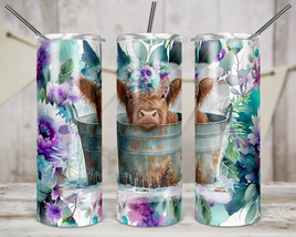 Baby Highland Cow in Bucket | Teal & Purple