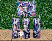 Floral Baby Elephant with Purple Bow Tumbler