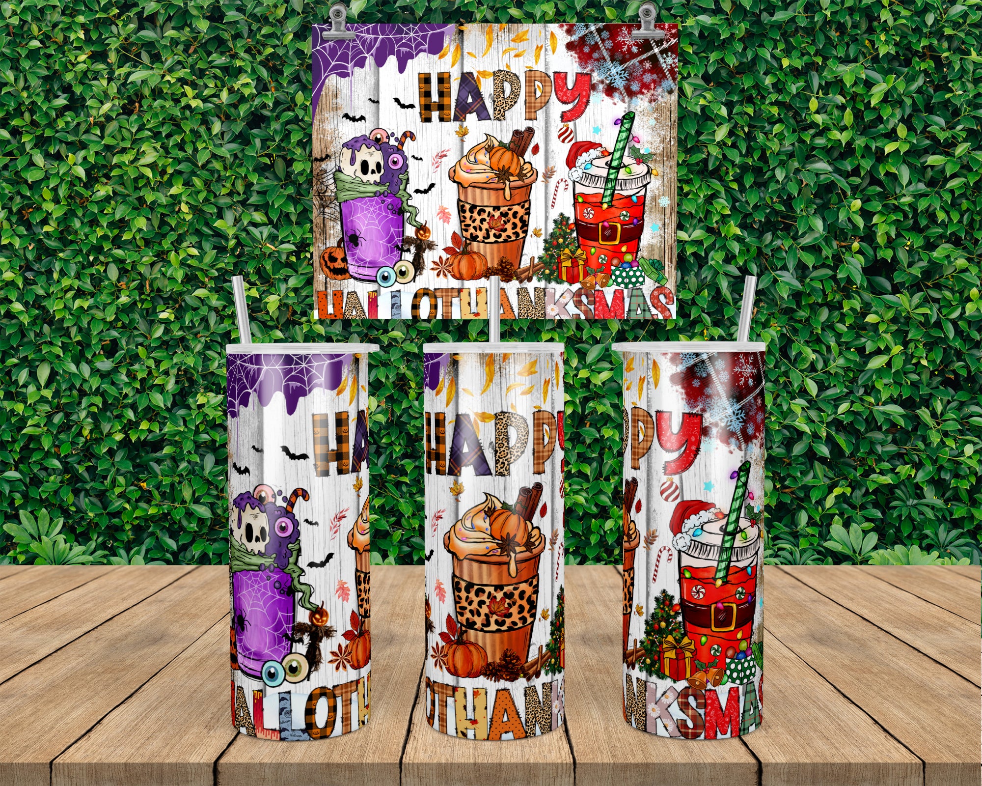 Happy Hallothanksmas Besties Friendship - Personalized Mason Jar Cup With  Straw