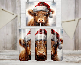 Highland Cow Wearing Santa Hat