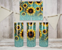 Sunflower | Teal Faux Glitter Tumbler