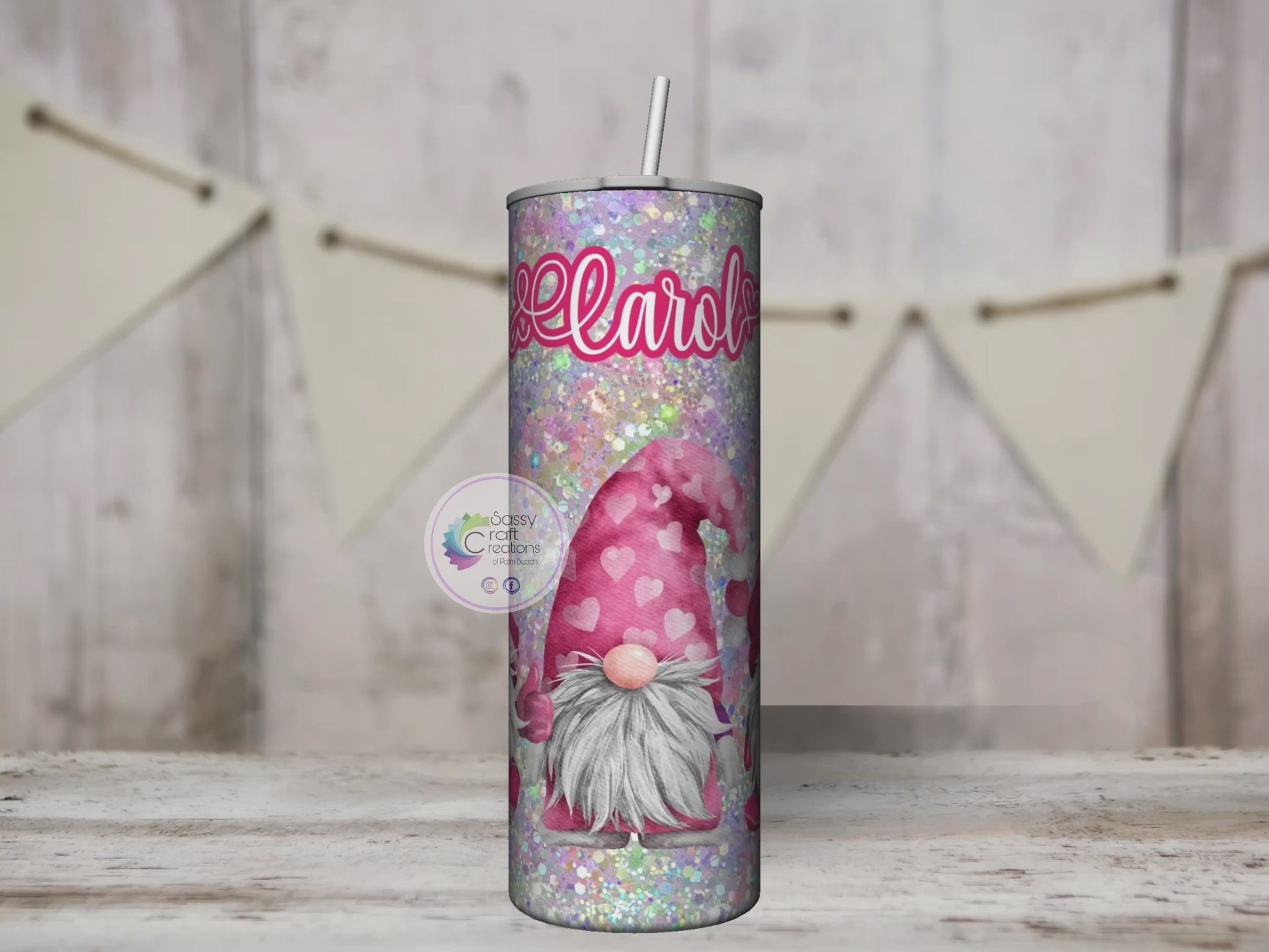 Faux Glitter Gnome Tumbler | Personalized