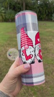 Valentine's Gnomes Pink Tartan Plaid Check LOVE Tumbler