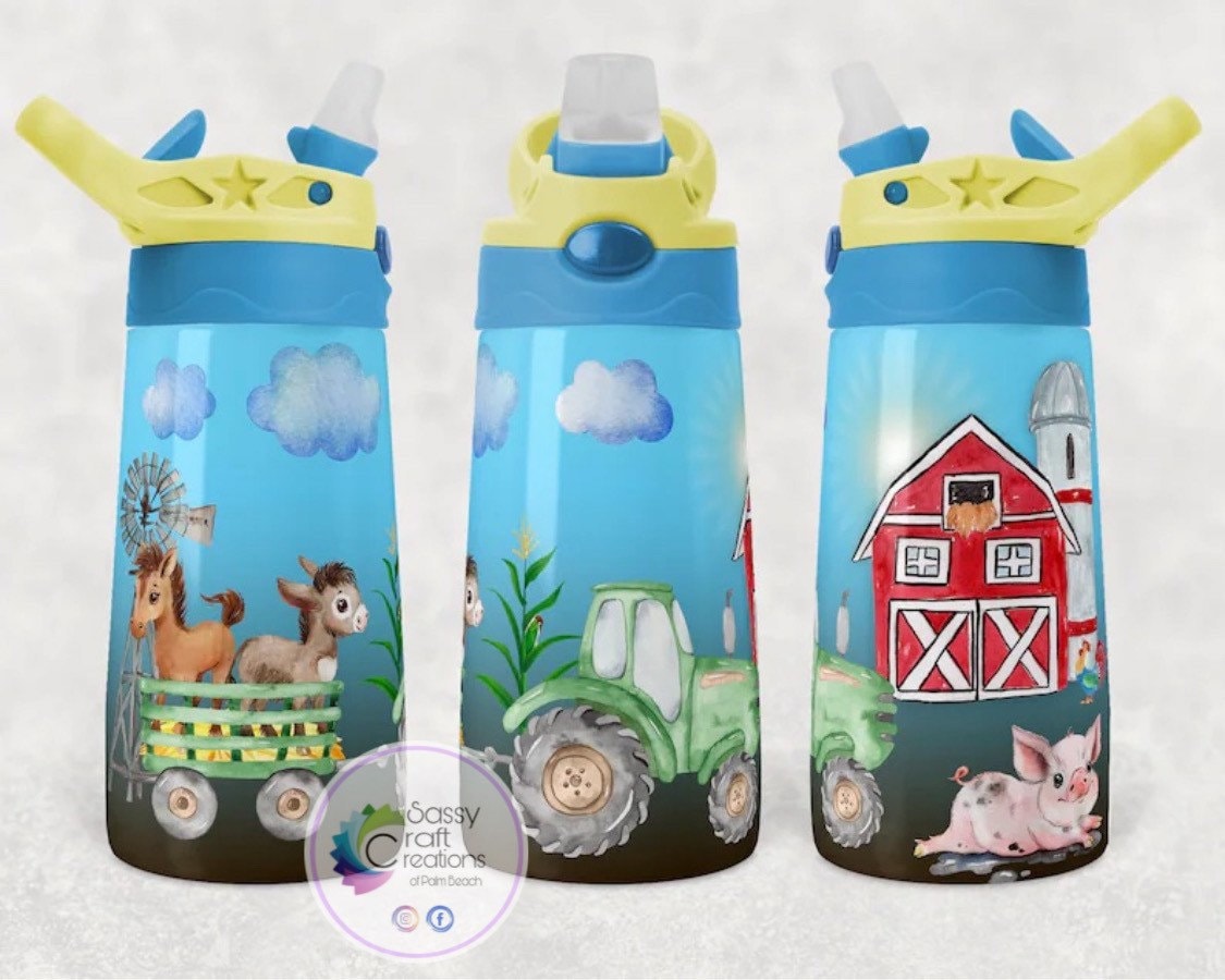 Tractor Stainless Steel Water Bottle for kids- 12 Ounce Stainless Steel  Vacuum Insulated Water Bottle for Kids children Double Wall Vacuum  Insulated Bottles Tractor-1