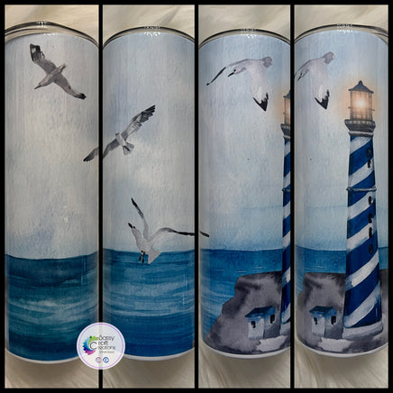 Ocean, Beach, Waves Lighthouse Tumbler