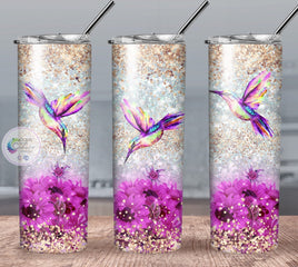 Pink and Gold Floral Hummingbird Tumbler