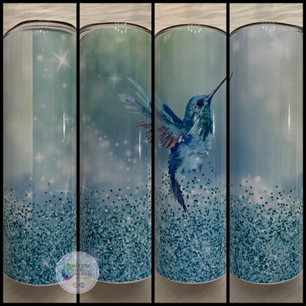 Teal Hummingbird Faux Glitter Tumbler