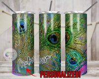 Peacock Faux Glitter Tumbler |  Personalized!