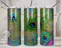 Peacock Faux Glitter Tumbler |  Personalized!