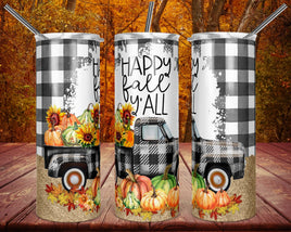 Happy Fall Y’all Tumbler | Buffalo Check Truck Tumbler