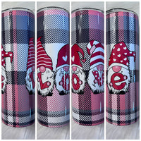 Valentine's Gnomes Pink Tartan Plaid Check LOVE Tumbler