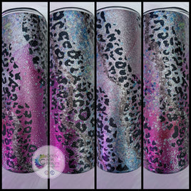 Pink Leopard Print on Glittered Tumbler