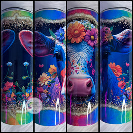 Colorful Floral Cow Tumbler