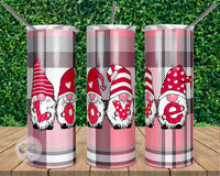 Valentine's Gnomes Pink Tartan Plaid Check LOVE Tumbler