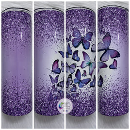 Purple Butterfly Glitter Tumbler