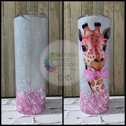 Giraffe Pink Faux Glitter Tumbler, Personalized!