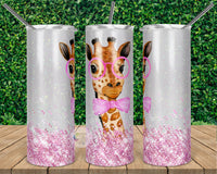 Giraffe Pink Faux Glitter Tumbler | Personalized!